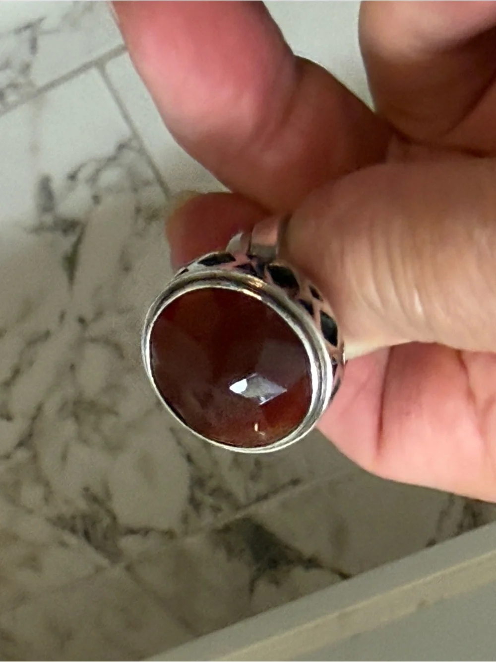 Sterling Silver 925 Chunky Ring Size 7 Brown Faceted Stone